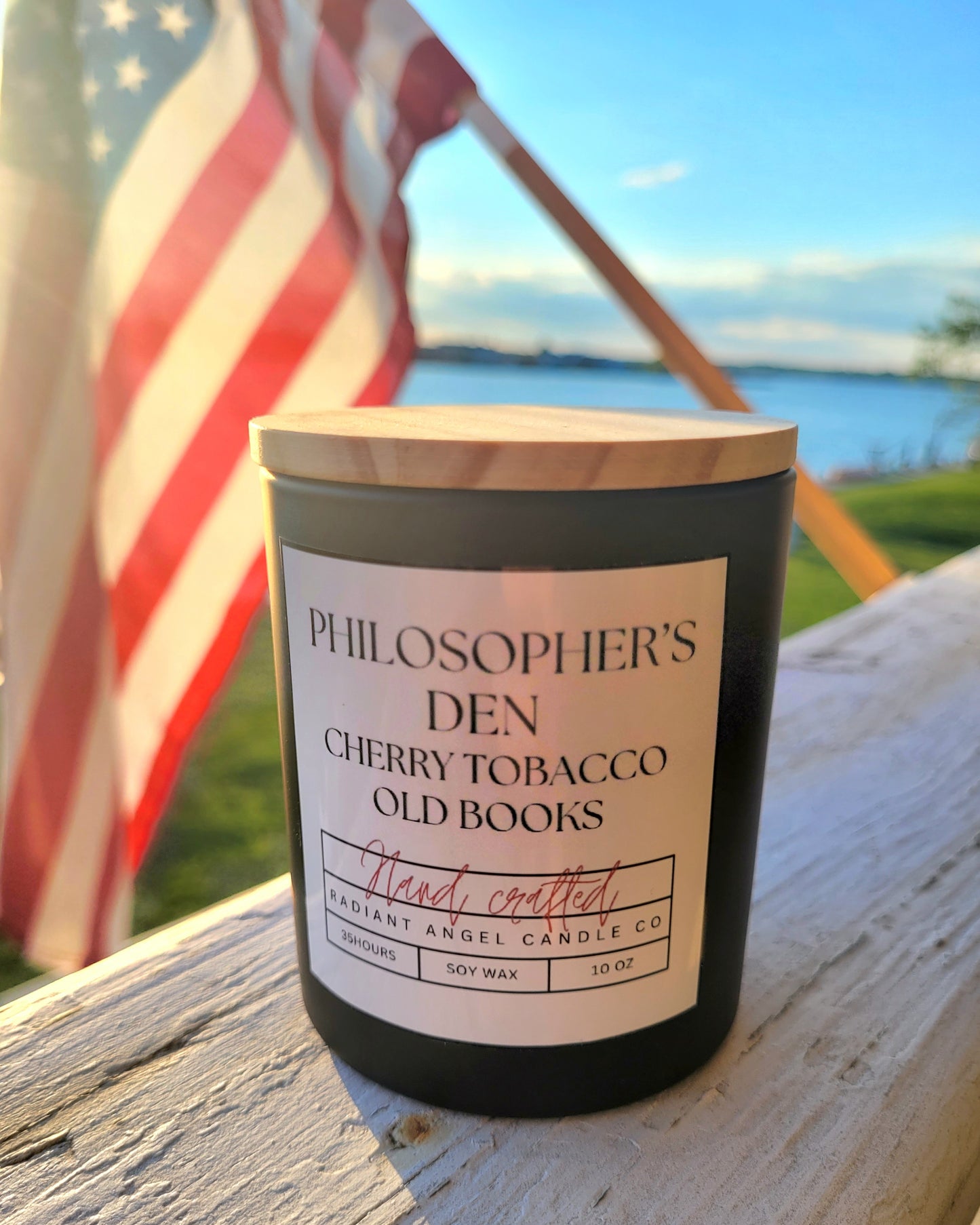 Philosopher's Den Scented Soy Candle -tobacco & old books