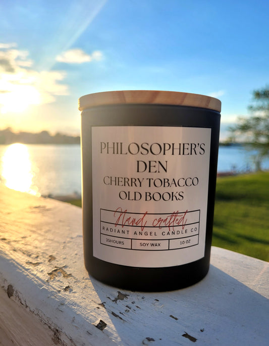 Philosopher's Den Scented Soy Candle -tobacco & old books