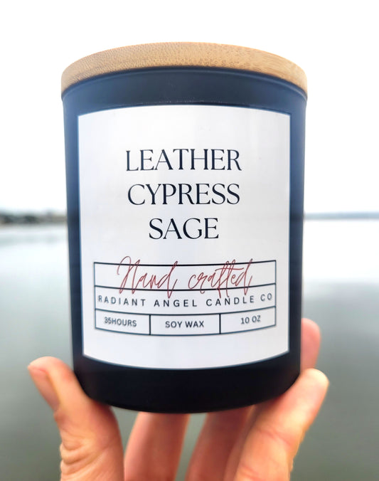 Leather, Cypress, Sage Soy Candle