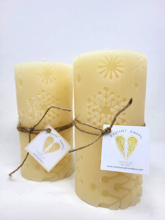 Snowflake Pillar Candle, Christmas PIllar Candle, Holiday PIllar, Candle